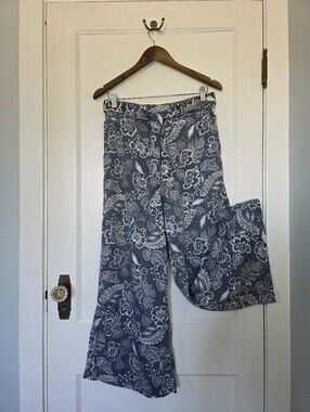 Joie Boho Wide Leg 100% Lyocell Pants - Size M – Floral Blue & White